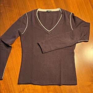 Magaschoni Cashmere Sweater in Dark Purple with Gray Trim Size S